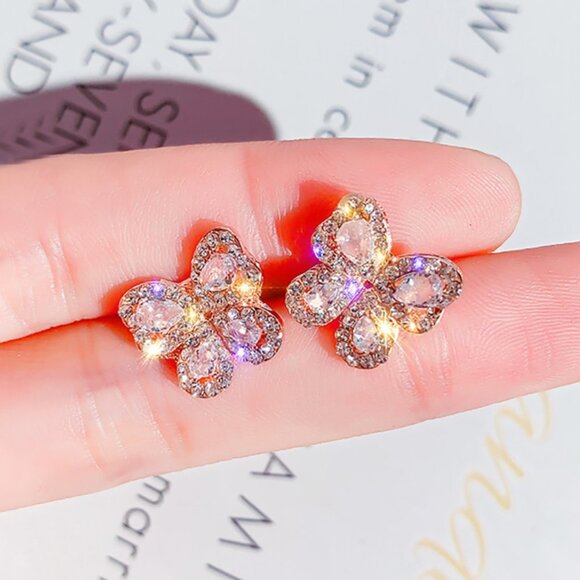 🎁 Shiny Crystal Rhinestone Cute Butterfly Stud Earrings for Women, HA4651 - Picture 2 of 2